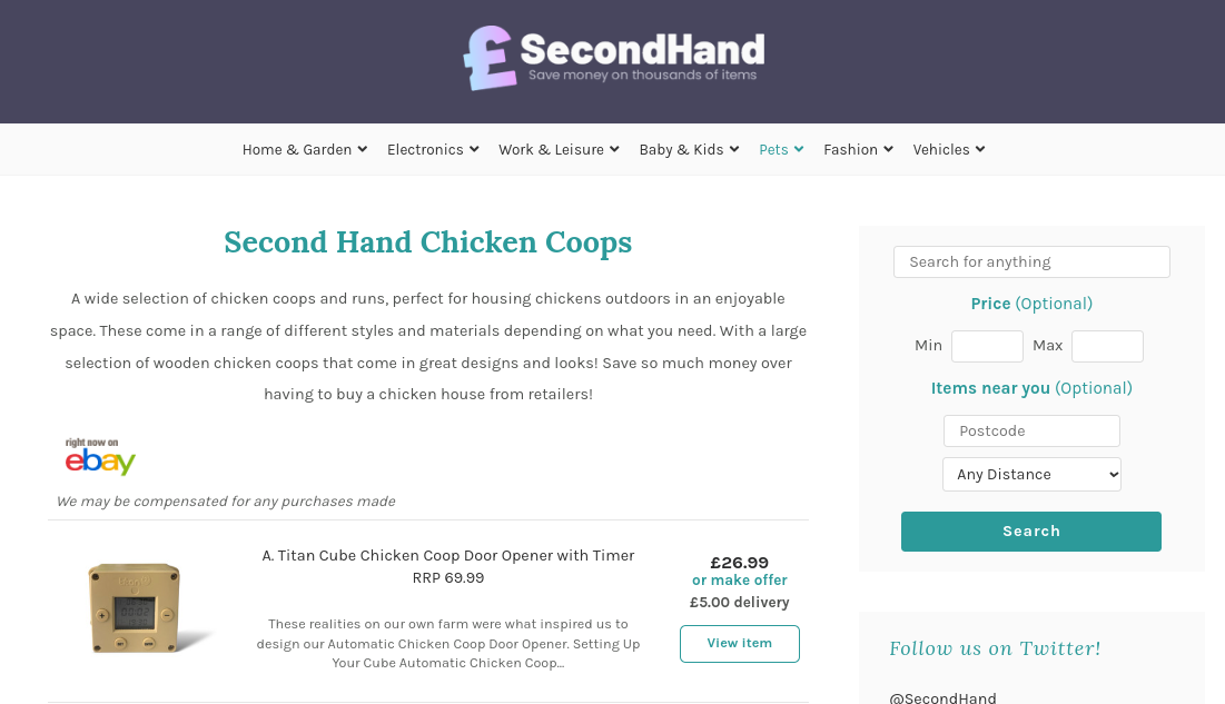 Second Hand Org UK used chicken coops archive page