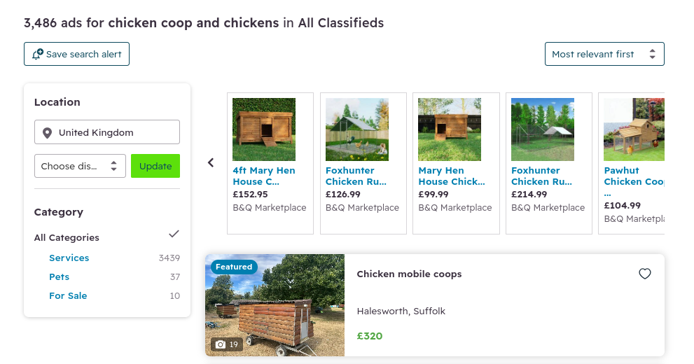 Gumtree UK used chicken coops archive page
