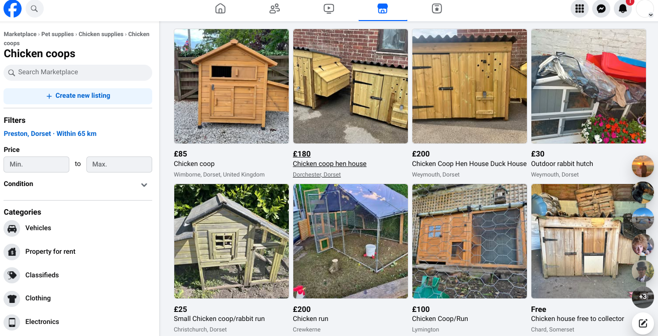 facebook marketplace used chicken coops UK archive page